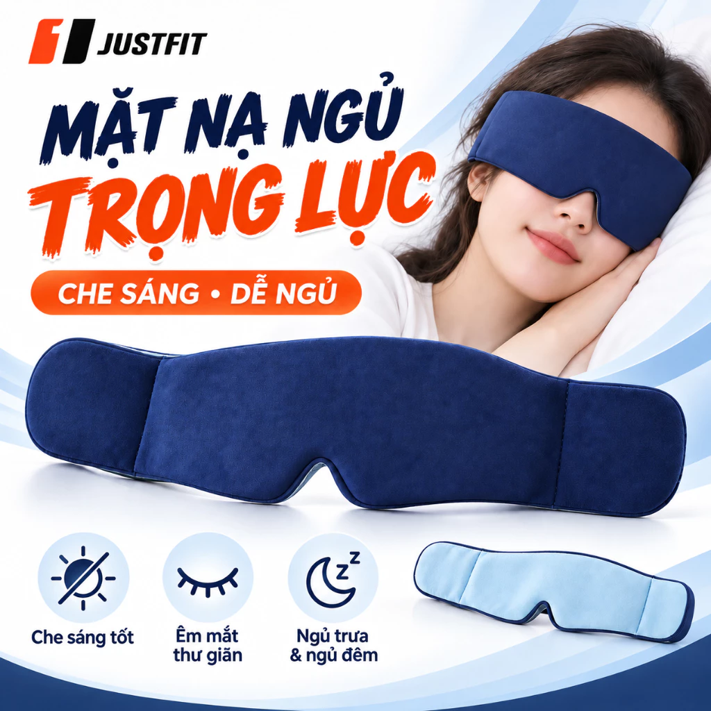 Mặt Nạ Ngủ Trọng Lực JUSTFIT Che Sáng Hạt Trọng Lực Êm Mắt, 2 Mặt 4 Mùa Lụa Mát Ngủ Ngon Dễ Vào Giấc