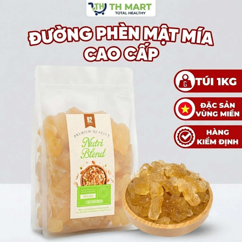 [SALE 25.9] 1kg Đường Phèn Mật Mía Cao Cấp, Nguyên Chất, Không Tẩy Trắng, Nấu Chè, Nấu Cháo, Nấu Ăn