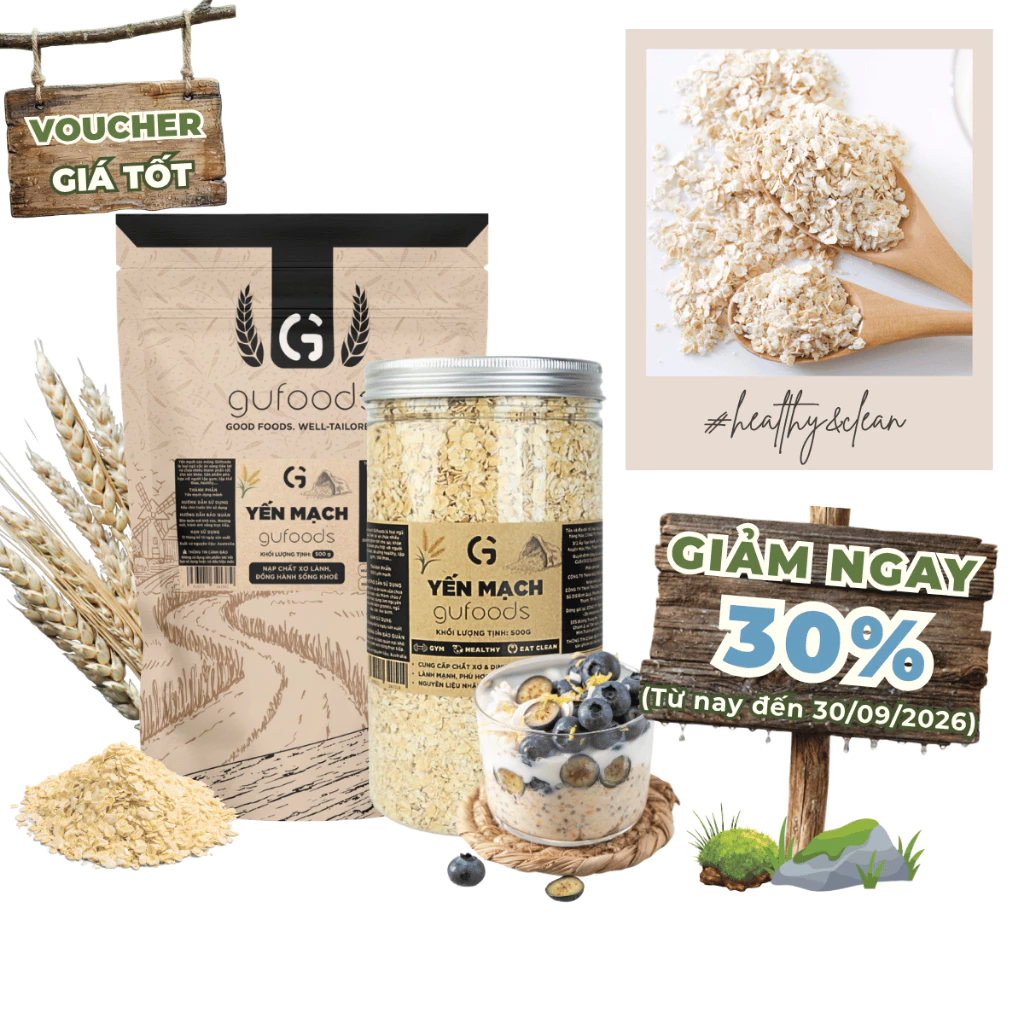 Yến mạch cán vỡ 0.55mm GUfoods - Giàu chất xơ, Tốt cho sức khoẻ, Healthy, Tập gym, Eat clean (túi zip 500g)