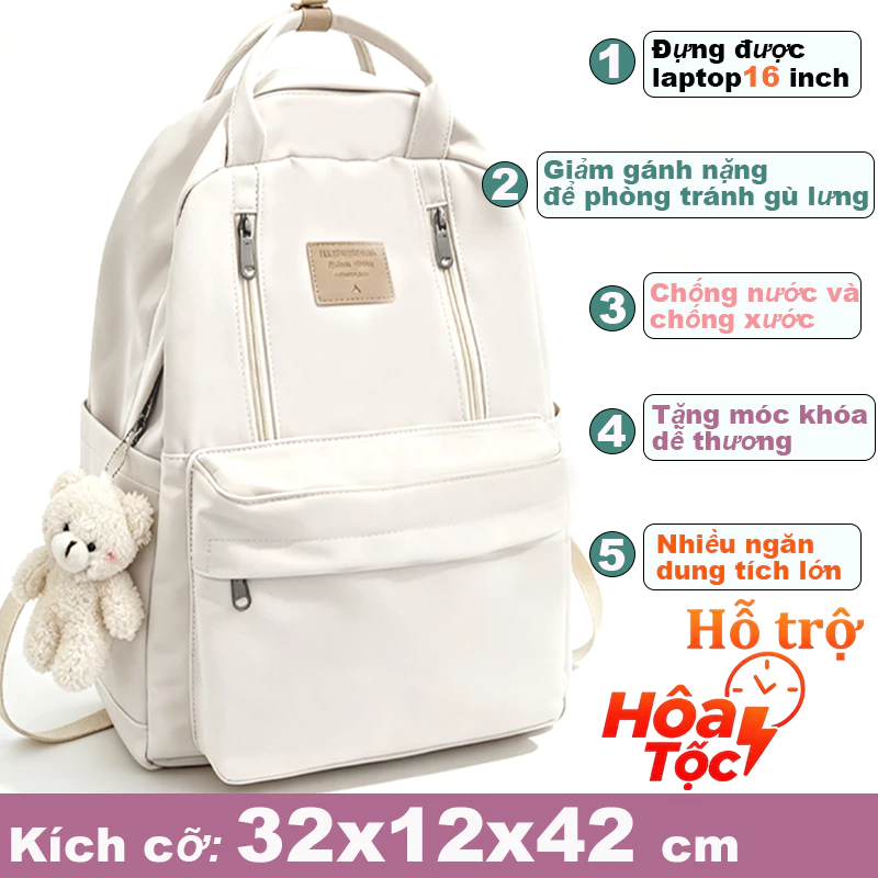 Balo nữ đi học cặp đi học nữ nhiều ngăn thời trang Ulzzang Hàn Quốc vải dù mịn chống nước.1199