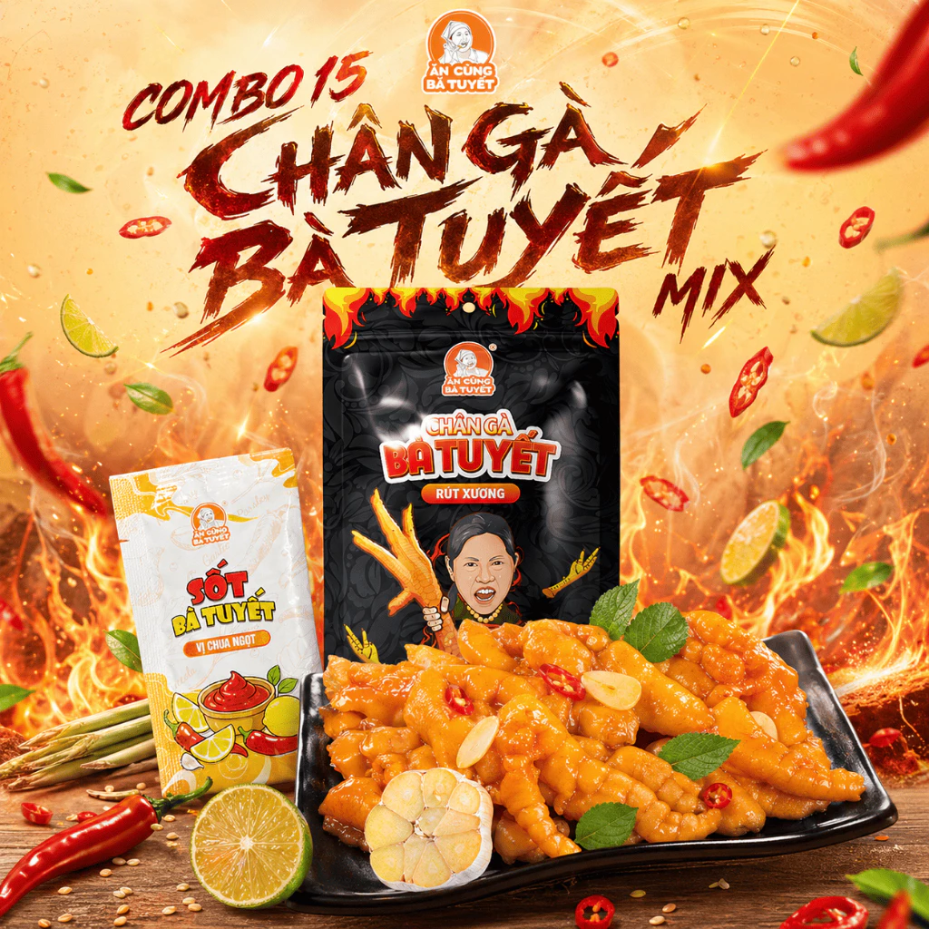 (Tặng 1 gói sốt) COMBO 15 CHÂN GÀ BÀ TUYẾT MIX - ĂN CÙNG BÀ TUYẾT