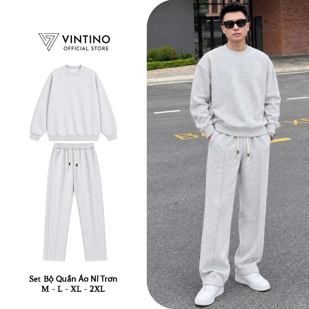 Bộ Quần Áo Nỉ VINTINO Nam Nữ Nỉ 2 Da Form Rộng Mềm Mịn Giữ Ấm Thu Đông AN1-QD01
