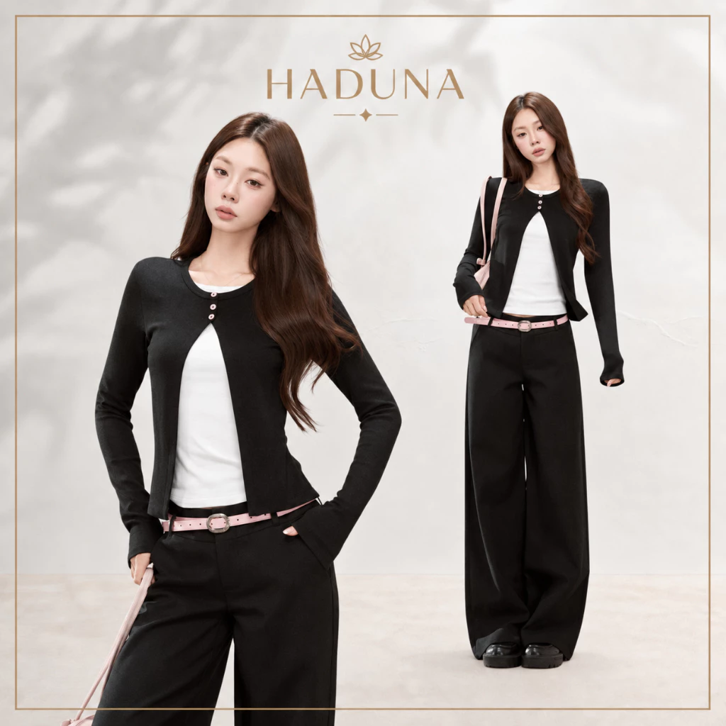 Set Áo Cardigan Phối Áo Ôm Nữ Dáng Ngắn Ôm Body Nút Cài Thời Trang Tối Giản AT015