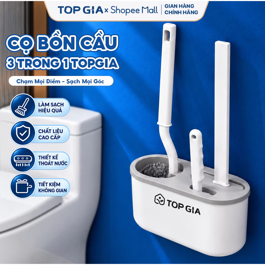 [DEAL MỞ BÁN]Cọ bồn cầu 3 trong 1 TopGia đầu silicon mềm, tay cầm chắc chắn đầu cọ linh hoạt sạch mọi ngóc ngách