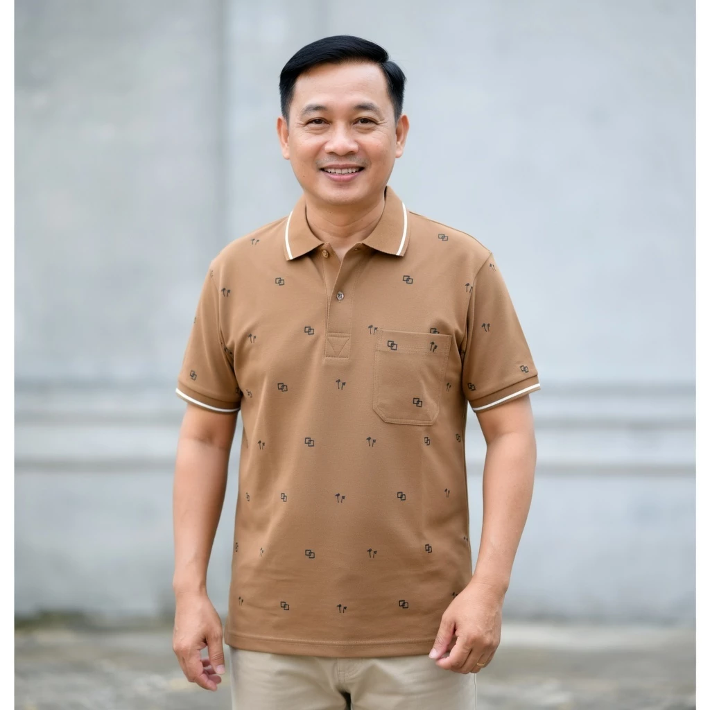 (Vái Xịn) Áo thun polo nam trung niên họa tiết nhỏ, tặng bố có túi form rộng rãi cho người lớn tuổi