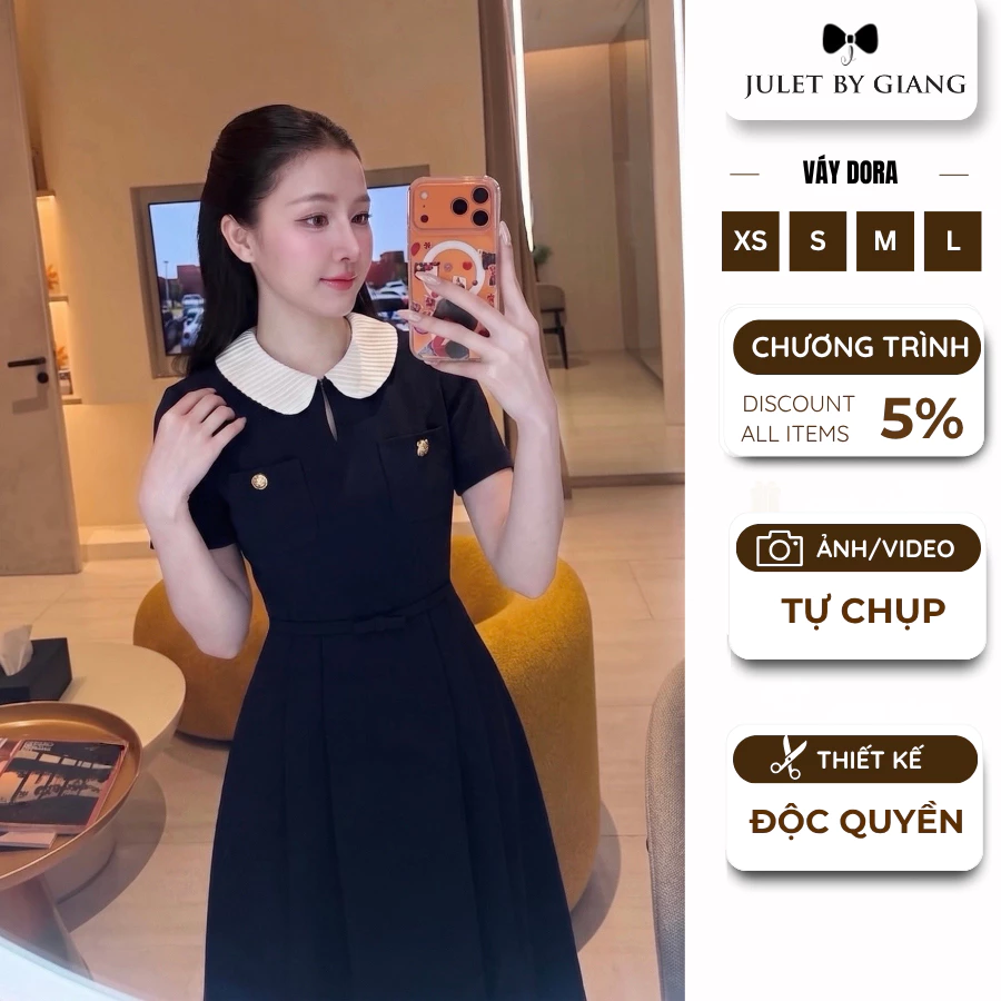 [JULETBYGIANG] Váy Liền Nữ Dáng Dài Qua Đầu Gối Dora Dress Juletbygiang Thiết Kế Cổ Sen Tiểu Thư Nữ