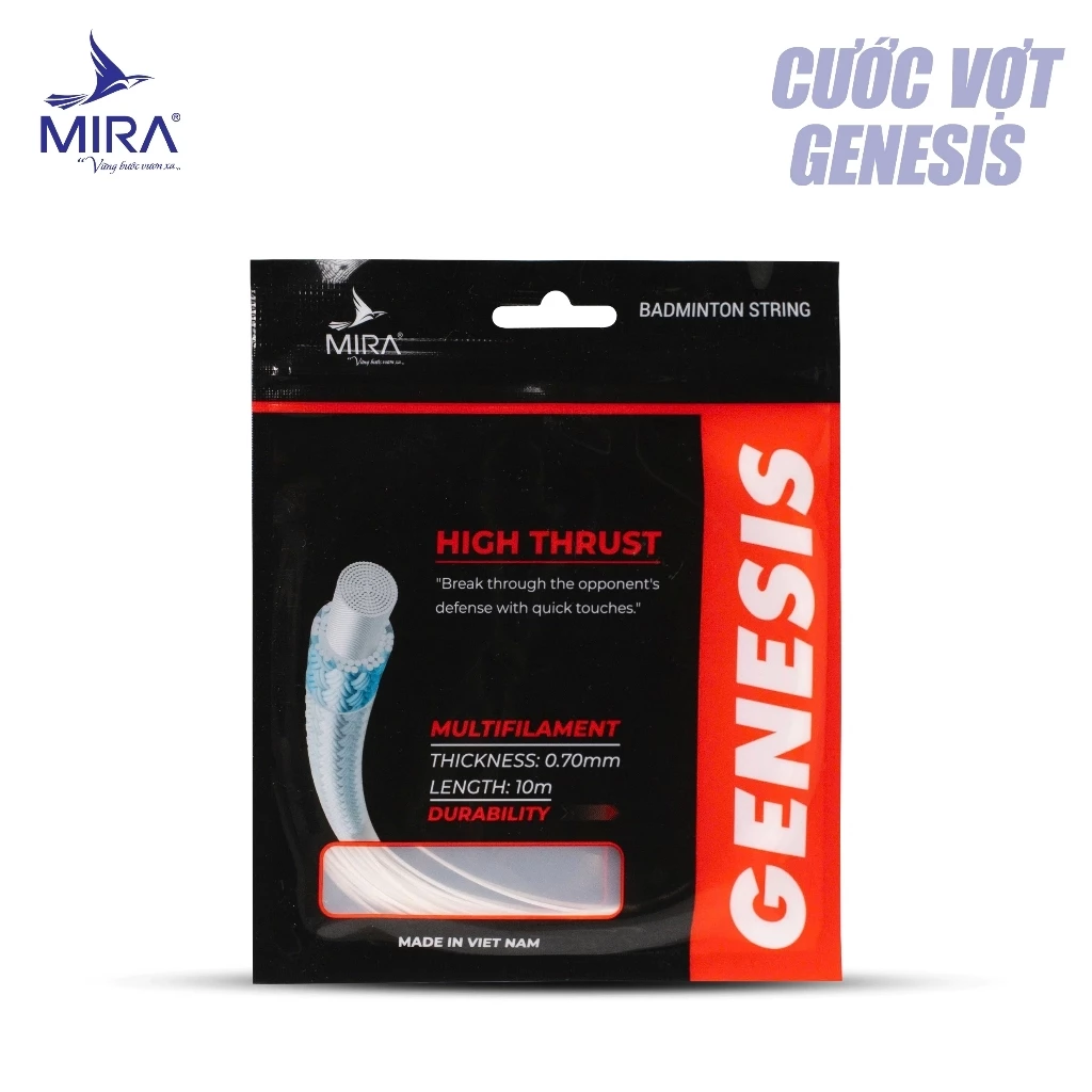 Dây Cước Vợt Cầu Lông MIRA Genesis – 10kg Lõi Đa Sợi Polymer Nylon, Tăng Lực Đánh, Đàn Hồi Tốt, Bền Bỉ