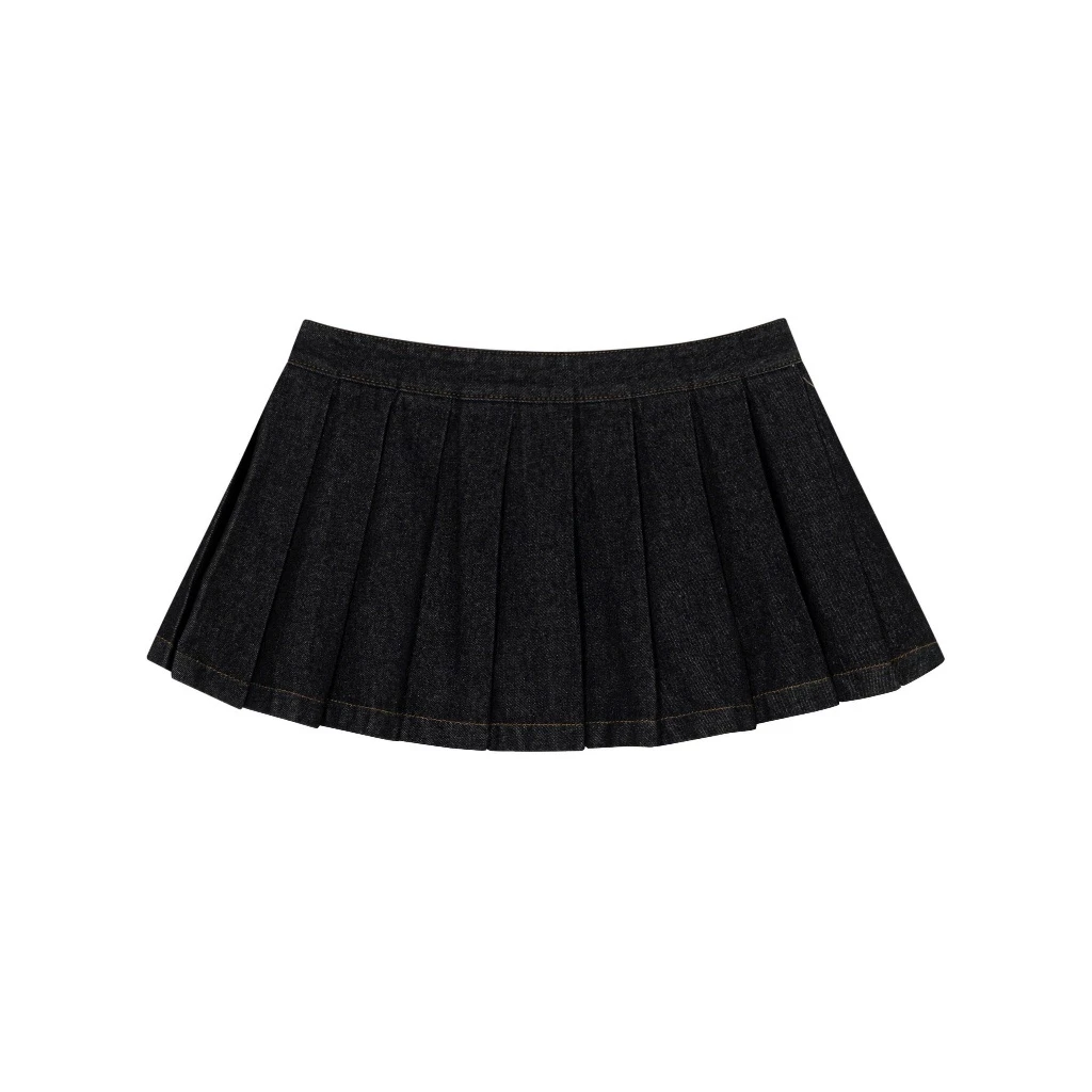 Calem.Club - Chân váy xếp ly Denim Skirt dáng ngắn cạp trễ, chất jean dày dặn, phong cách năng động
