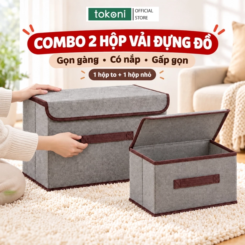 COMBO 2 Hộp Vải Đựng Quần Áo Đa Năng Gấp Gọn Tiện Lợi JYoohome Chống Bụi Bẩn, Tối Ưu Không Gian Sống