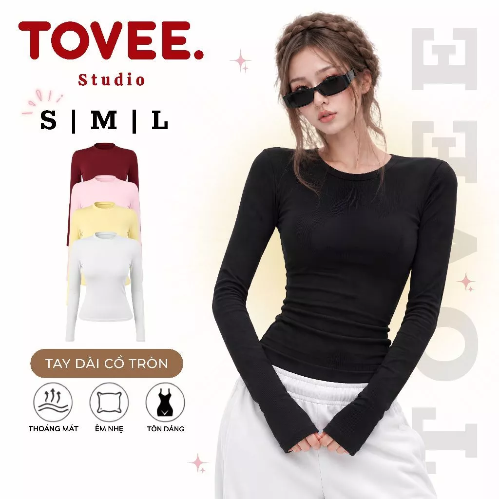 Áo Thun TAY DÀI CỔ TRÒN BORIP LỤA Dáng Dài DD116, Áo Thun Nữ Babytee Kiểu Trơn Ôm Body TOVEE