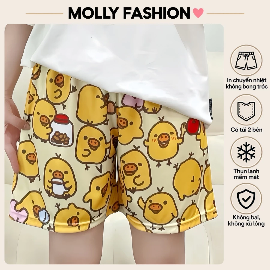 Quần đùi nam nữ MOLLY FASHION thun lạnh Bigsize, quần short mặc nhà hoạt hình Chicky