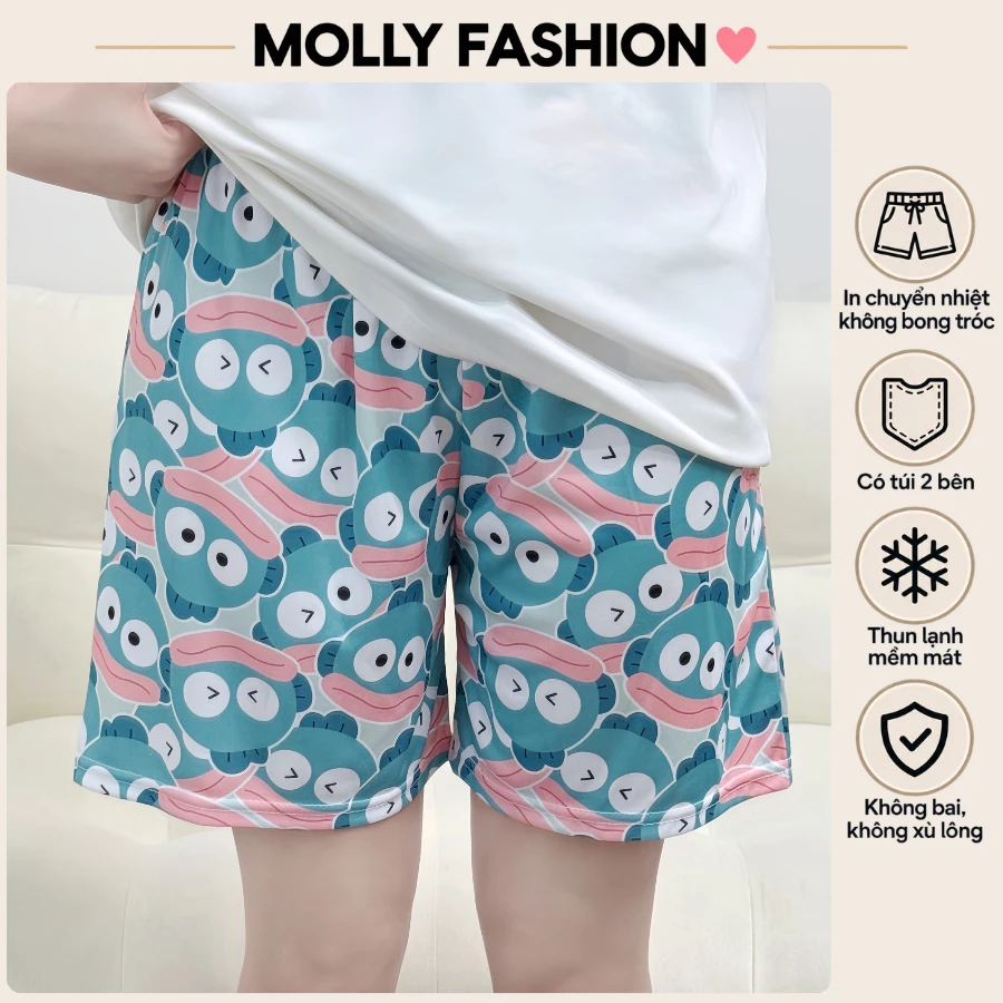 Quần đùi nam nữ MOLLY FASHION thun lạnh Bigsize, quần short mặc nhà hoạt hình đi biển NEMO