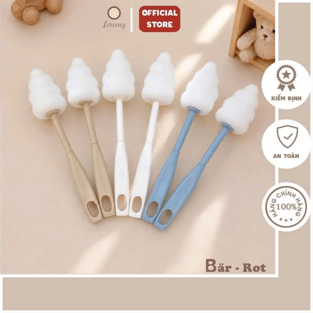 Set 2 Cọ Mút Rửa Bình Sữa Bar Rot Cao Cấp | Đầu Cọ 2 Trong 1 Rửa Bình, Núm Ti, Bọt Biển Mềm, Tiện Lợi Cho Mẹ