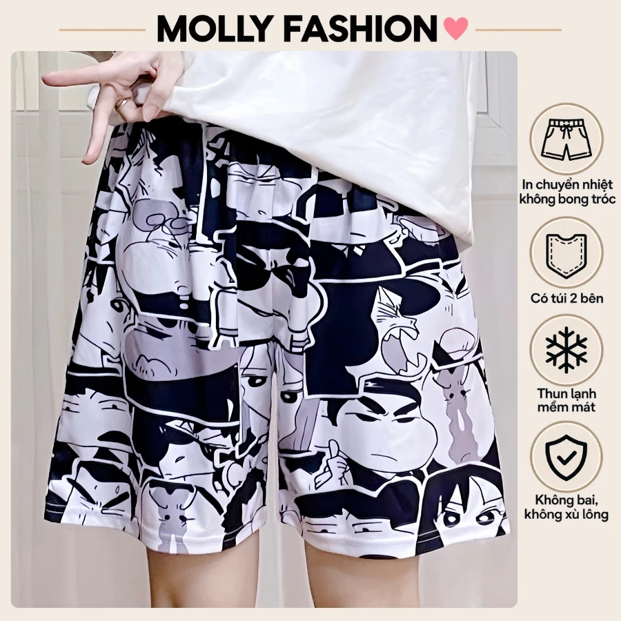 Quần đùi nam nữ MOLLY FASHION thun lạnh Bigsize, quần short mặc nhà hoạt hình đi biển MAFIA