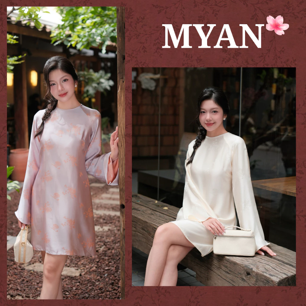 [SVIP]Đầm lụa DIỆP CÚC  váy lụa dáng ngắn tay loe tiểu thư thanh lịch  - Áo Dài Mỹ An