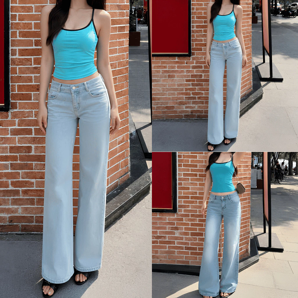 [Tặng Dây Chun] Quần Jean Cạp Trễ Ống Suông Rộng Dáng Dài Nữ, Quần Bò Cạp Thấp Form Rộng Cá Tính Thời Trang