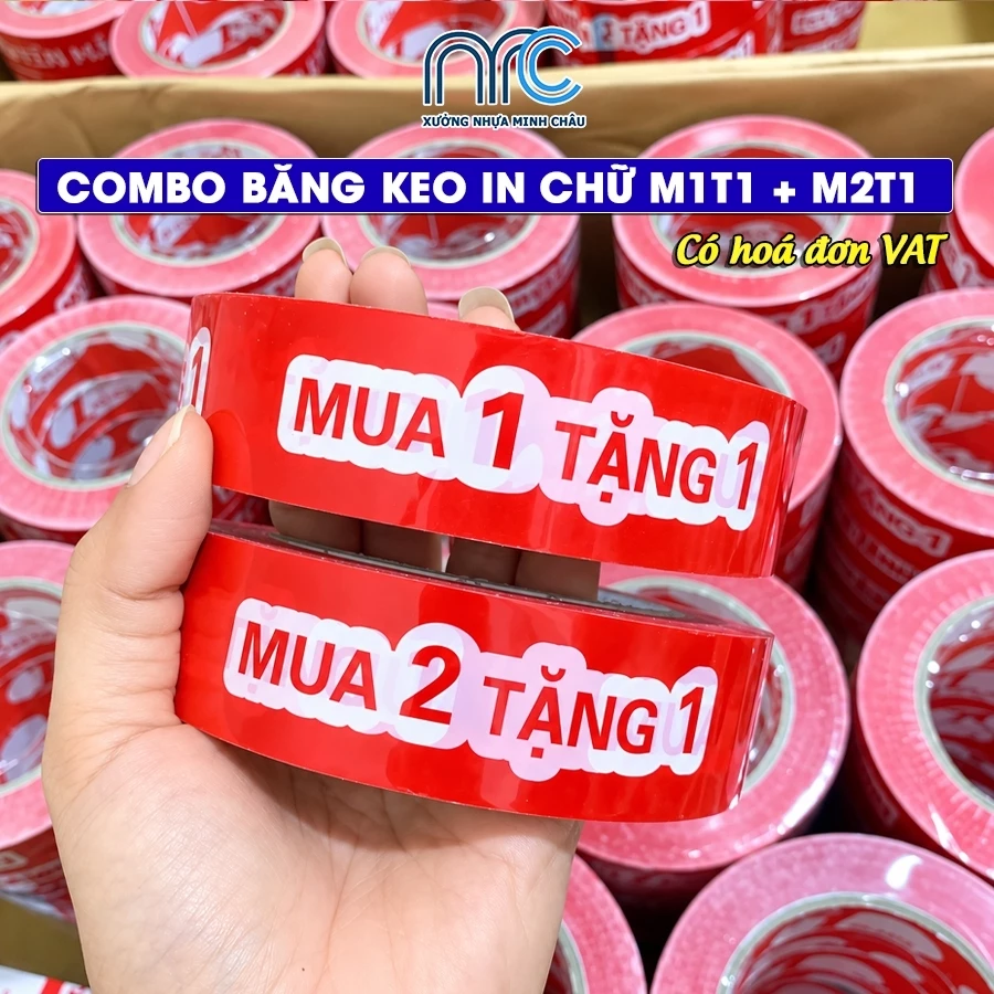 Combo 2 Cuộn Băng Keo in chữ Mua 1 Tặng 1, Băng keo Mua 2 Tặng 1 dài 100m, rộng 3cm - Có hoá đơn VAT