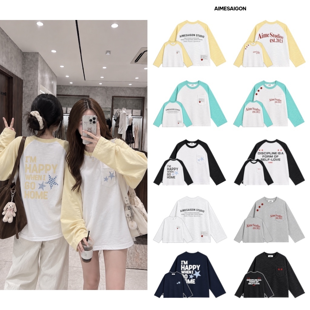 Aimesaigon Áo Thun Tay Dài Raglan Long Sleeve Phối Túi Boxy AIMÉ Form Rộng Cổ…
