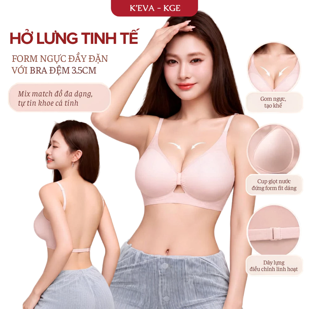 Áo Lót Nữ Nâng Ngực Đệm Dày 3.5cm KGE, Bra Su Cup 3D Giọt Nước Gom Nâng Tạo Khe, Lưng Thấp 1009
