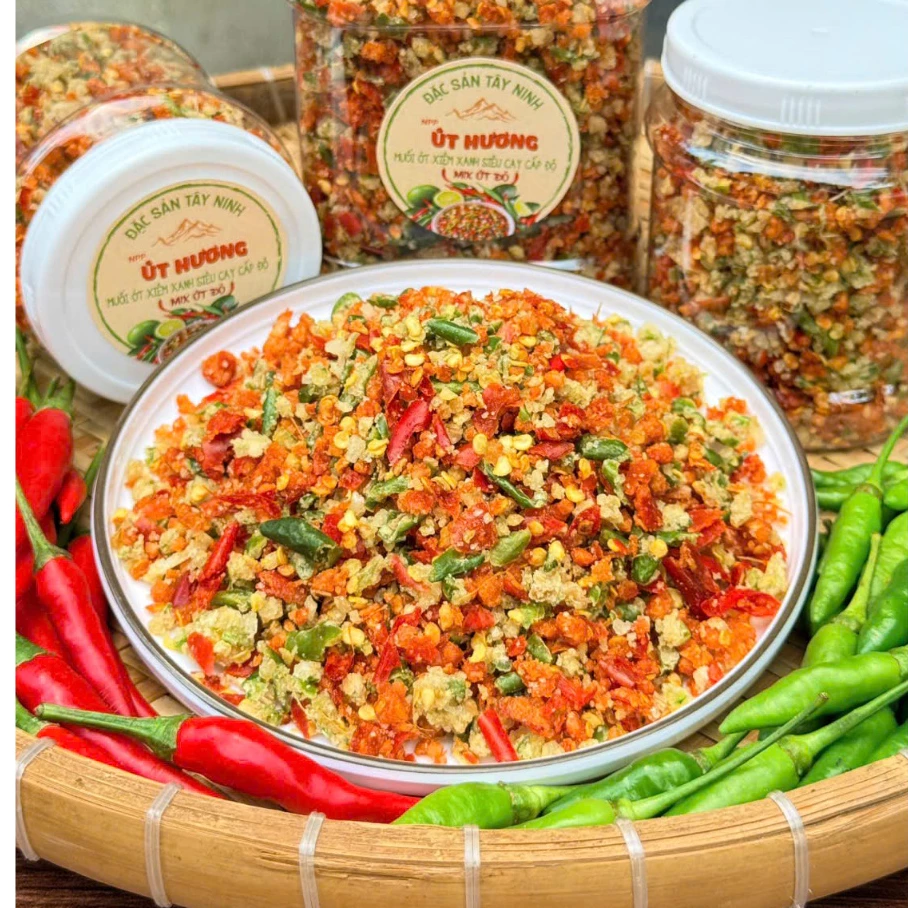 Muối ớt xiêm xanh siêu cay cấp độ ( mix ớt đỏ) - Phơi nắng ( chay ) đặc sản tây ninh XX03