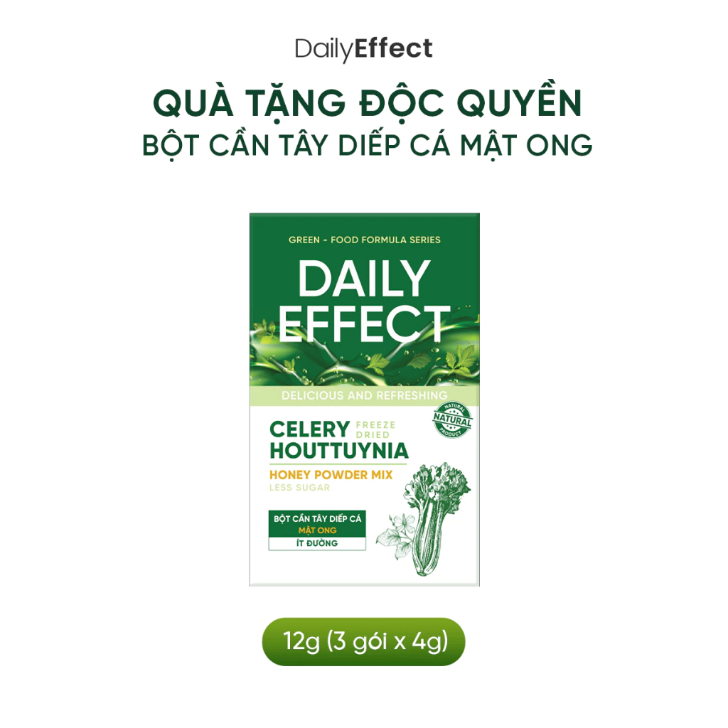 [HÀNG TẶNG MINI 3 GÓI] DAILY EFFECT Bột Cần Tây Diếp Cá Mật Ong Celery Houttuynia Honey Power Mix (Hộp 3 Gói x 4g)