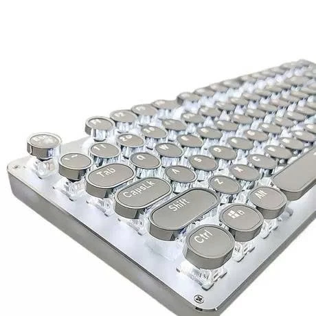 Bàn Phím Trắng Led Trắng Cơ FIGHTER Nút Tròn 104 Phím - Trục Cơ Siêu Bền, Chống Sót Phím, Thiết Kế Công Thái Học