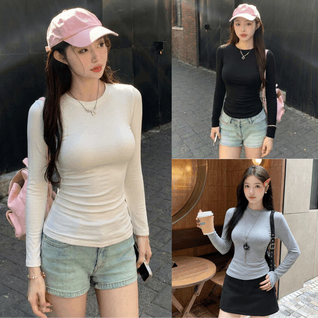 Áo Giữ Nhiệt Nữ Dài Tay Trắng Đen Ôm Eo Tôn Dáng Co Giãn 4 Chiều Áo Nỉ Giữ Nhiệt Thu Đông Dễ Phối