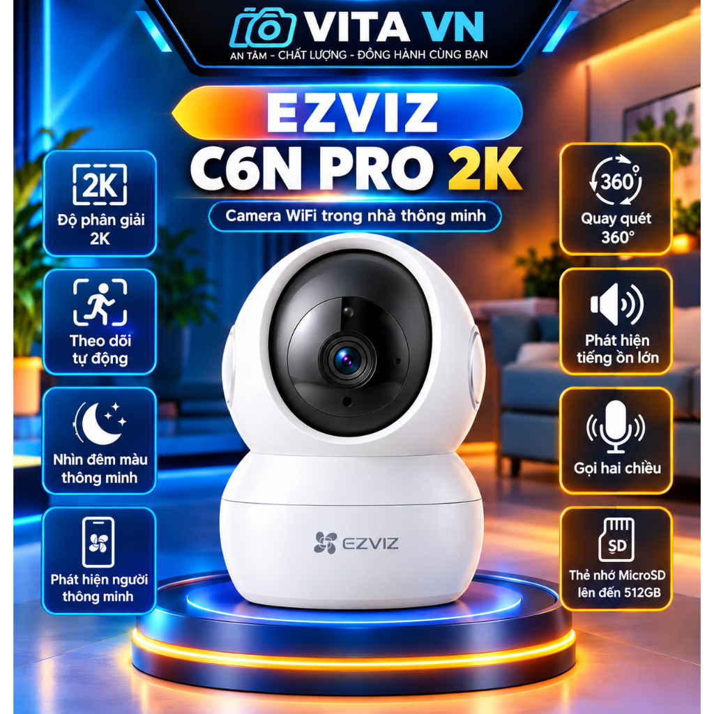 Camera Wifi EZVIZ H6C PRO 3MP pro quay 360°, có màu đêm, đàm thoại 2 chiều