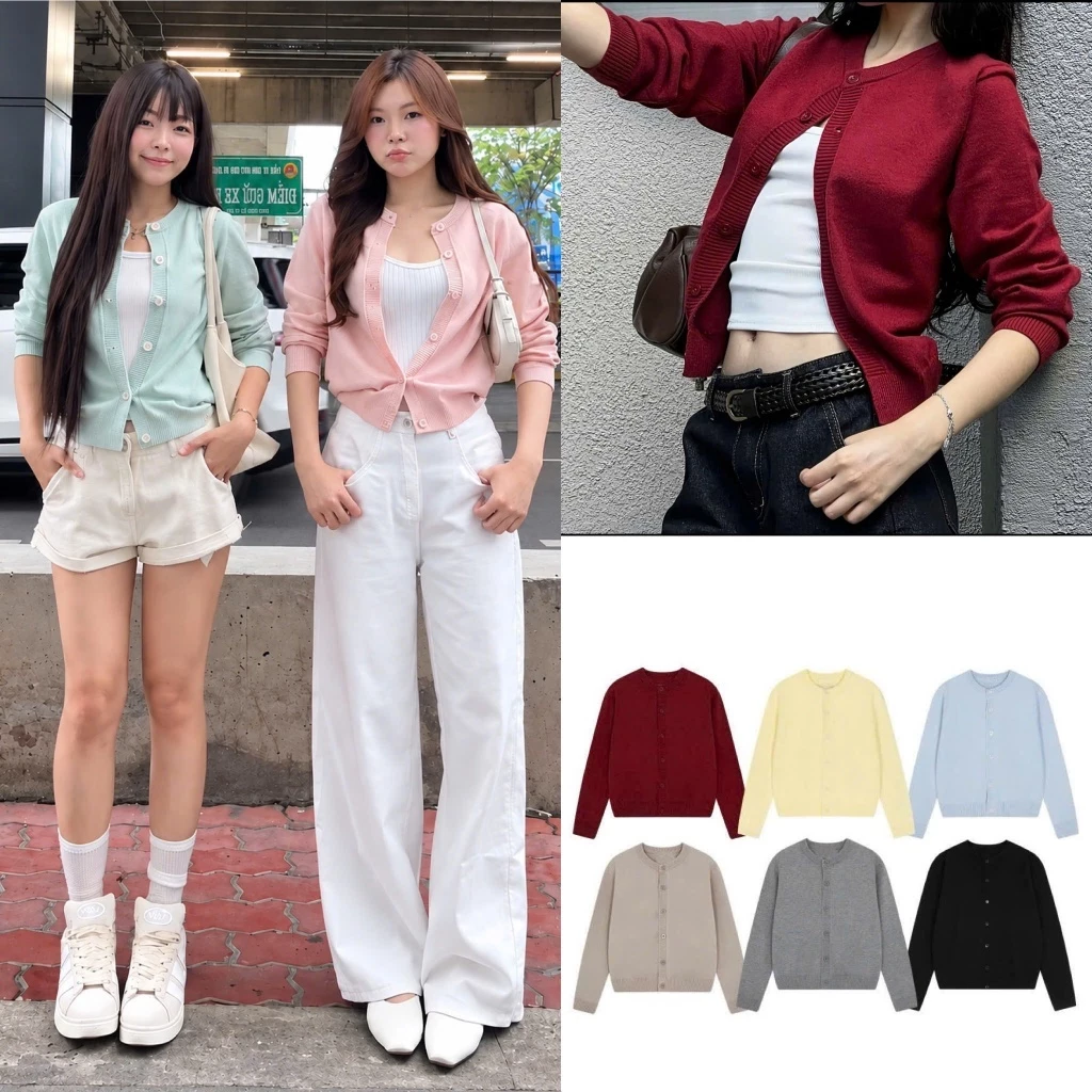 Áo khoác cardigan len mịn chất đẹp dài tay màu trơn SUMIISHOP mã AL222