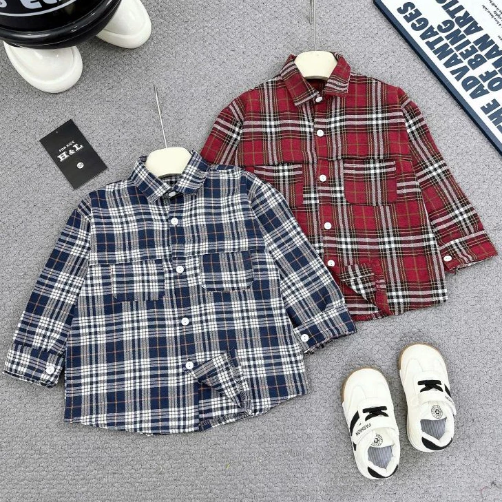 [18 -60KG] Áo Sơ Mi Kẻ Caro Dài Tay Cho Bé Trai Hưng Linh Kids, Chất Liệu Mềm Fom Rộng-----S5