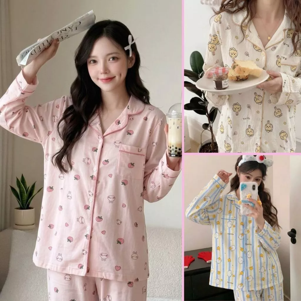(16 MÀU) Set đồ nữ dài tay đũi mềm hoạt hình nhiều màu, bộ chất mềm mát B59