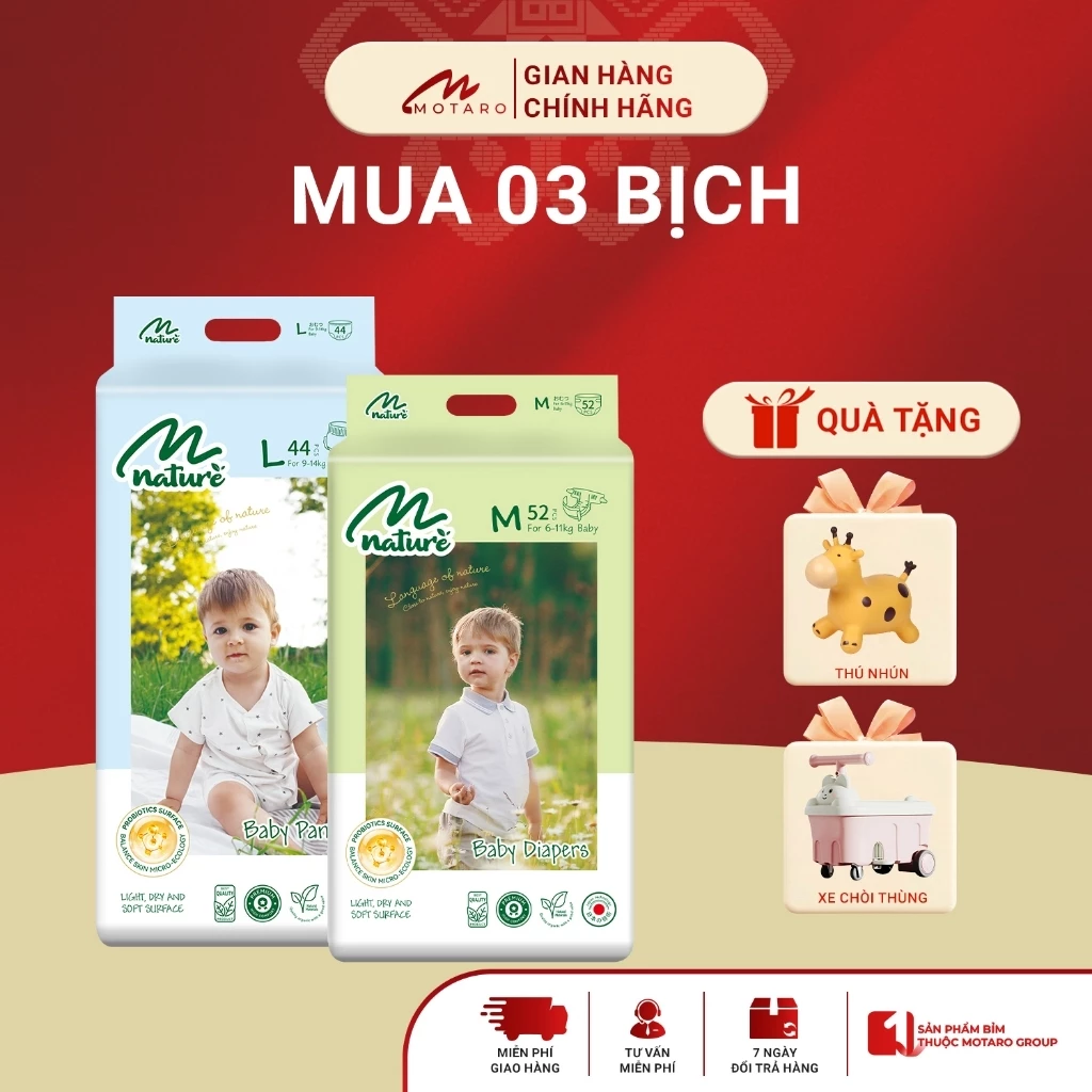 [COMBO 3 BỊCH] Tã Bỉm Momo Nature Mềm Mại, Thấm Hút Tốt, Chính Hãng Cho Bé