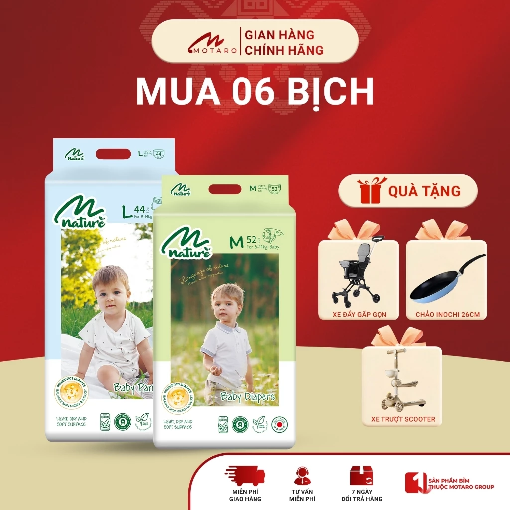 [COMBO 6 BỊCH] Tã Bỉm Momo Nature Mềm Mại, Thấm Hút Tốt, Chính Hãng Cho Bé