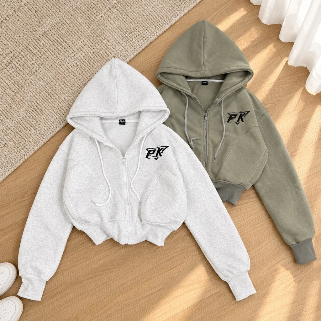 Áo Khoác Hoodie Zip Nữ Form Boxy Dáng Lững TOMANO Vải Nỉ Dày Tay Phồng Nón Rộng Chống Nắng - KNL18