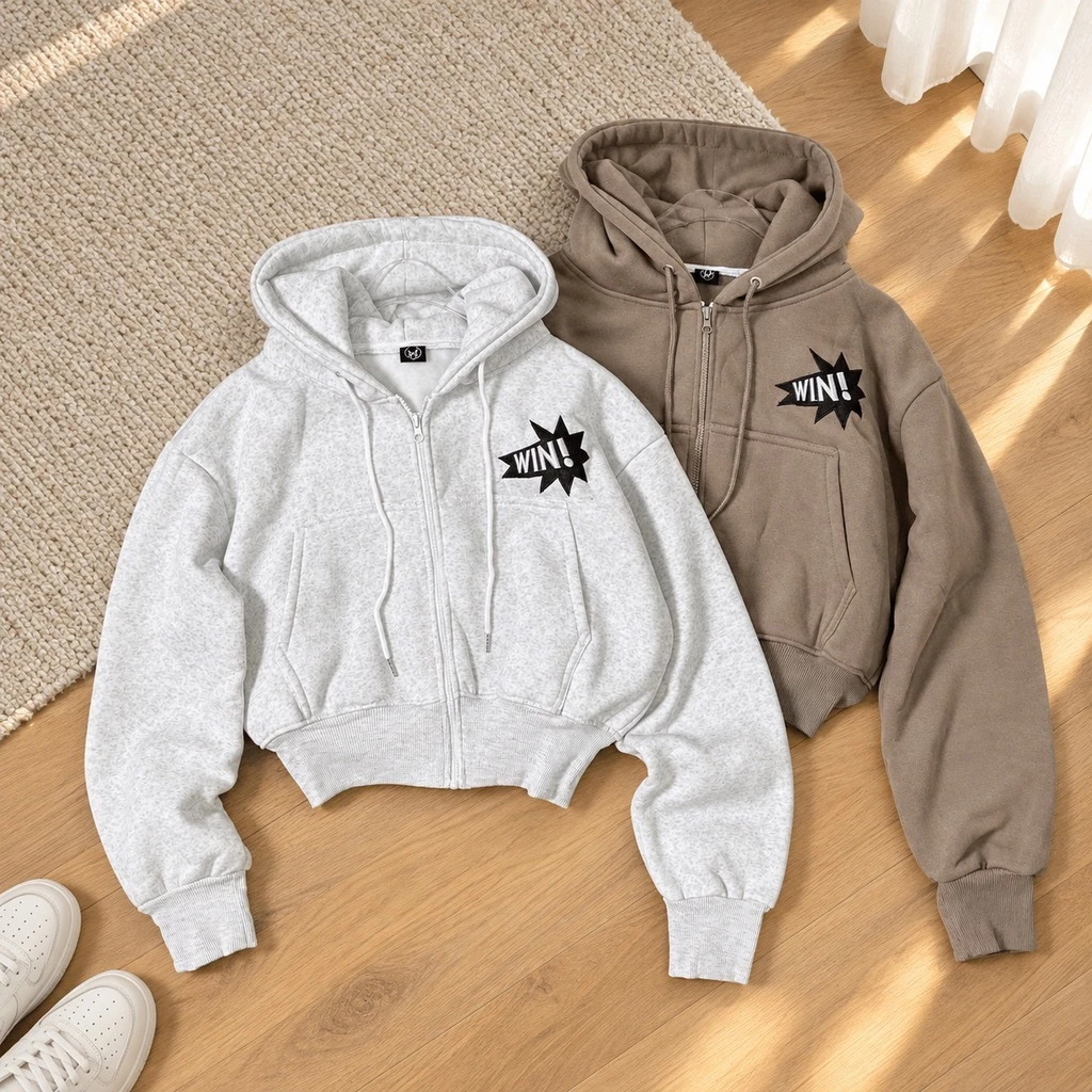 Áo Khoác Hoodie Zip Nữ Form Boxy Dáng Lững TOMANO Vải Nỉ Dày Tay Phồng Nón Rộng Chống Nắng - KNL19
