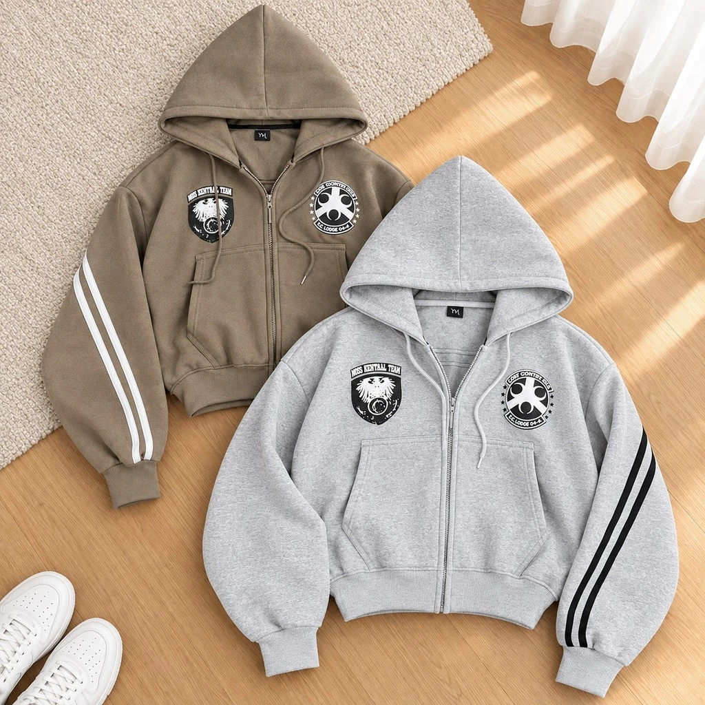 Áo Khoác Hoodie Zip Nữ Form Boxy Dáng Lững TOMANO Vải Nỉ Dày Tay Phồng Nón Rộng Chống Nắng - KNL21