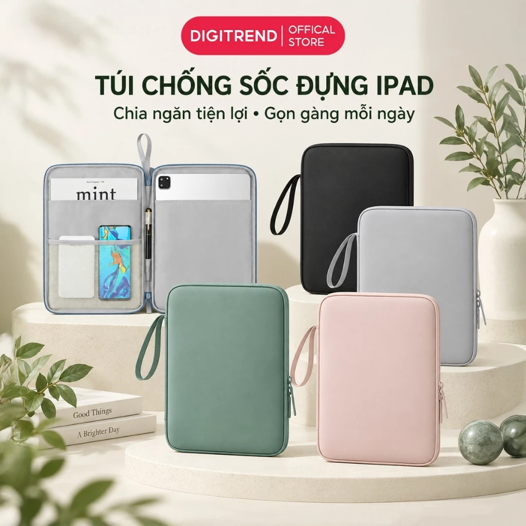 Túi Đựng Ipad Máy Tính Bảng SMTech Túi Chống Sốc Ipad Tablet Da PU Chống Nước Nhiều Ngăn Tiện Lợi