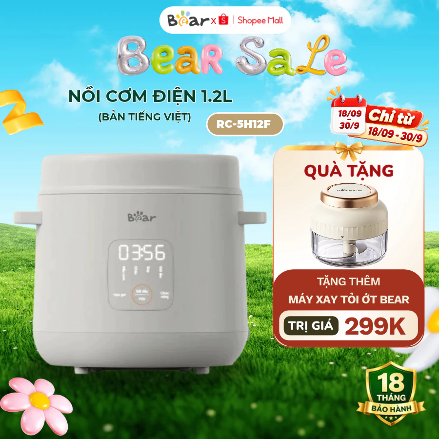 Nồi cơm điện 1.2L Bear RC-5H12F, Công suất 300W, 4 Chế độ nấu- Chống dính- Cho 1 người, BH 18 Thág