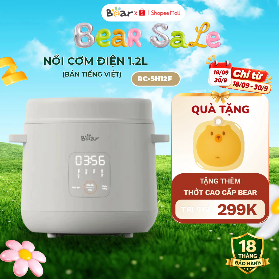 Nồi Cơm Điện Đa Năng Bear 1.2L RC-5H12F (DFB-S12E6), 300W, Lòng Nồi 6 Lớp Chống Dính, BH 18 Tháng