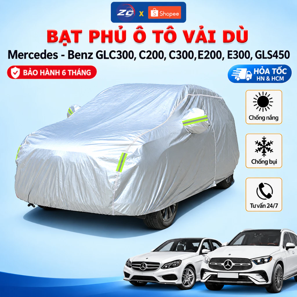 Bạt phủ xe hơi Mercedes - Benz GLC300, C200, C300,E200, E300, GLS450 áo trùm che phủ xe hơi, bạc phủ trùm xe ô tô
