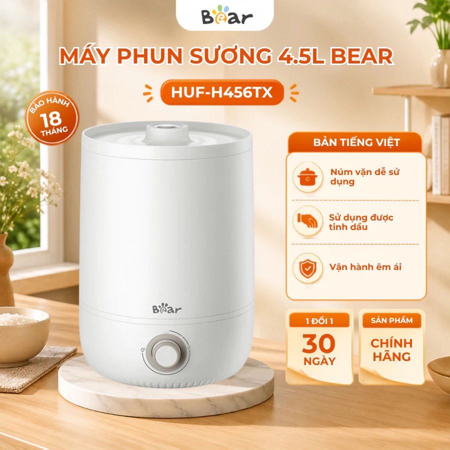 Máy phun sương tạo ẩm 4.5L Bear HUF-H456TX, Csuất 30W, Làm mát không khí, Không ồn, Êm ái,BH 18 Tháng