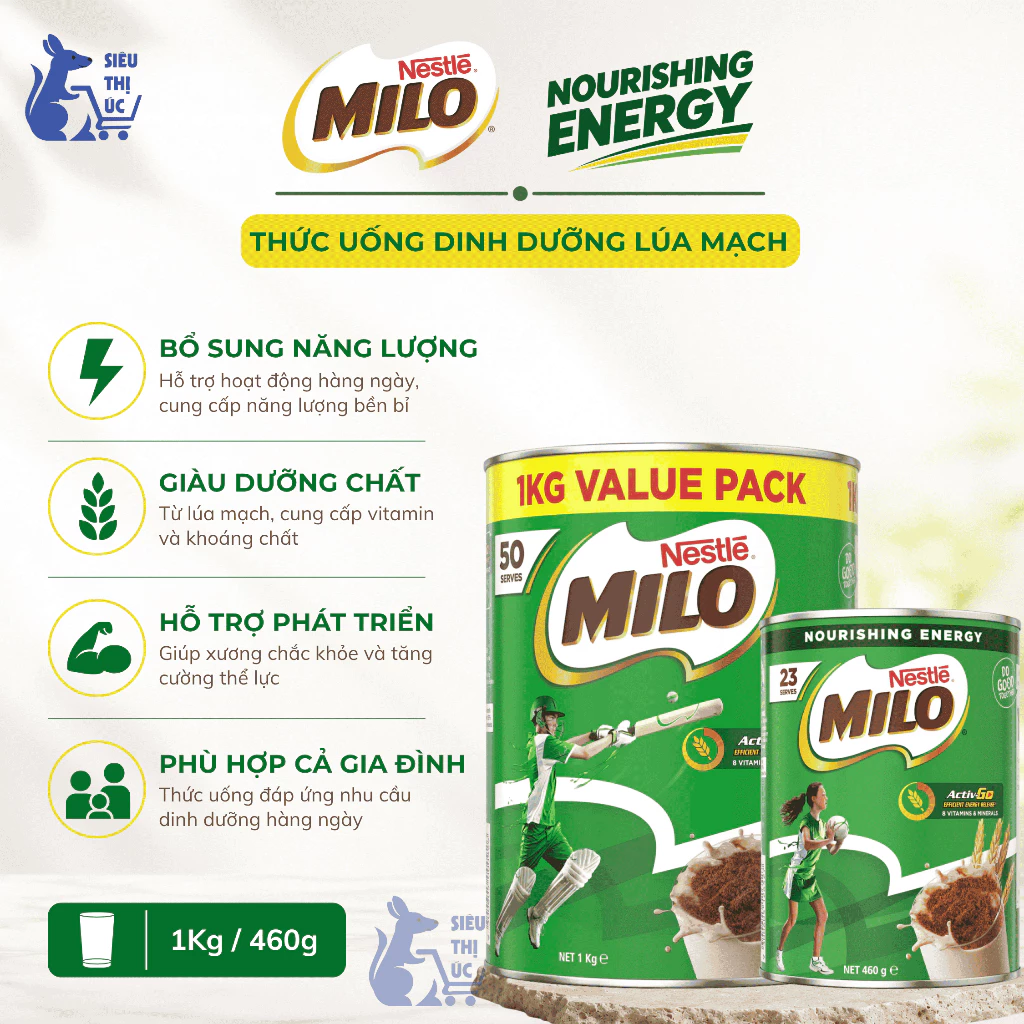 Sữa Milo Úc Hộp 460g - 1kg