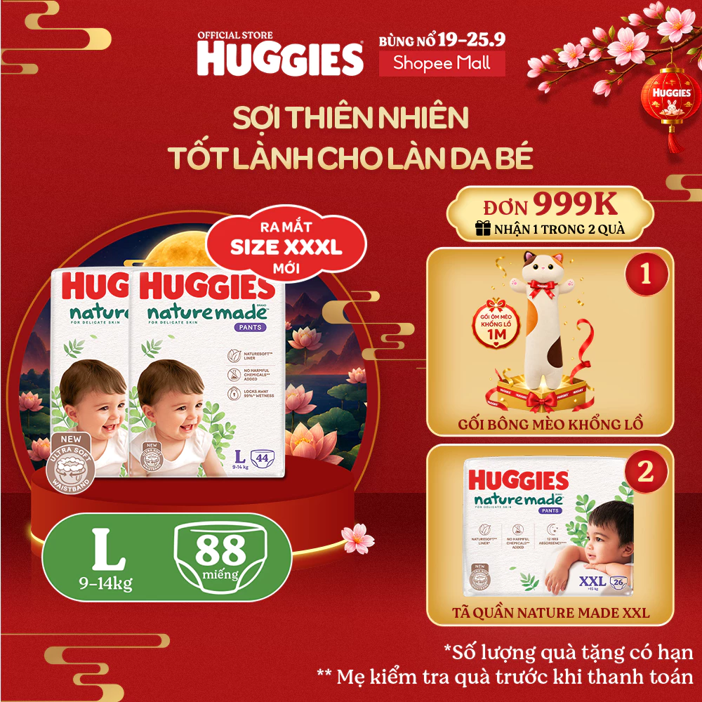 Combo 2 Tã Quần Huggies Platinum Nature Made L44