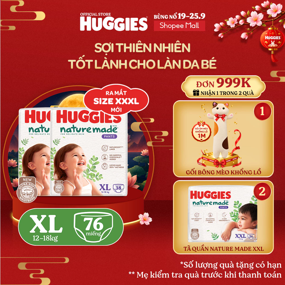 Combo 2 Tã Quần Huggies Platinum Nature Made XL38