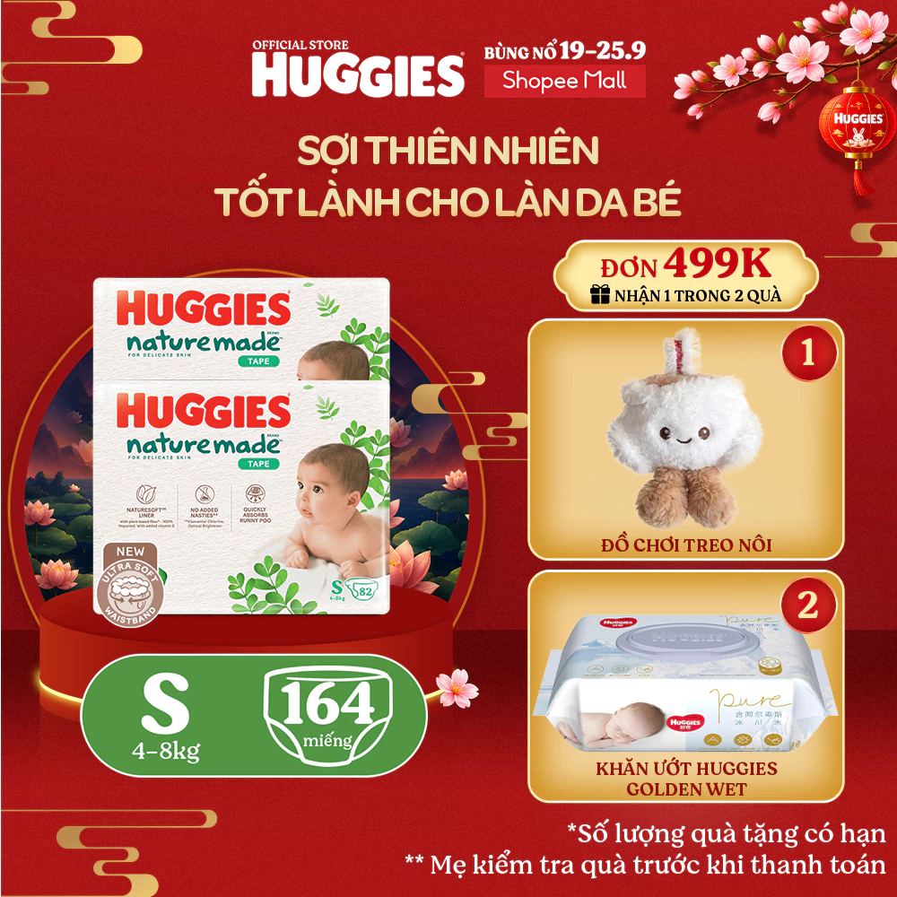 Combo 2 Tã Dán Huggies Nature Made Size S82