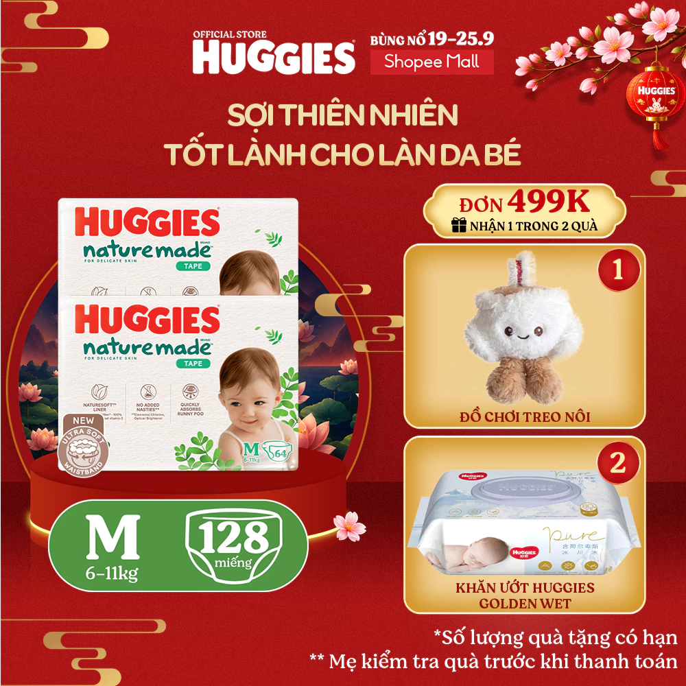Combo 2 Tã Dán Huggies Nature Made Size M64