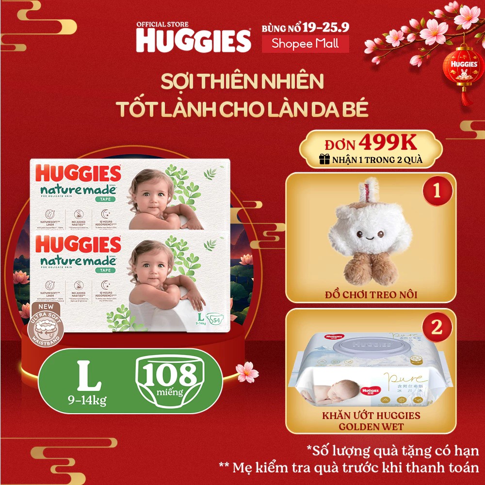 Combo 2 Tã Dán Huggies Nature Made Size L54