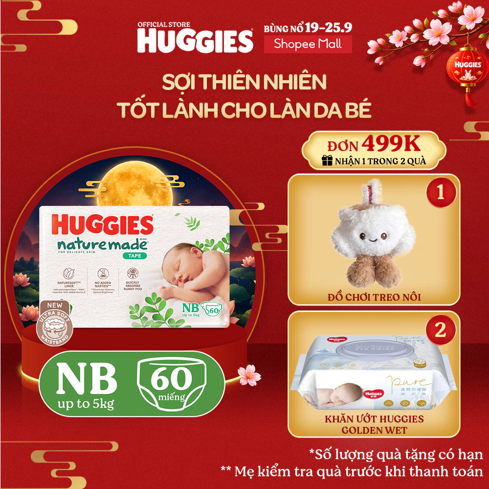 Tã Dán Huggies Platinum Nature Made cho bé Size NB60