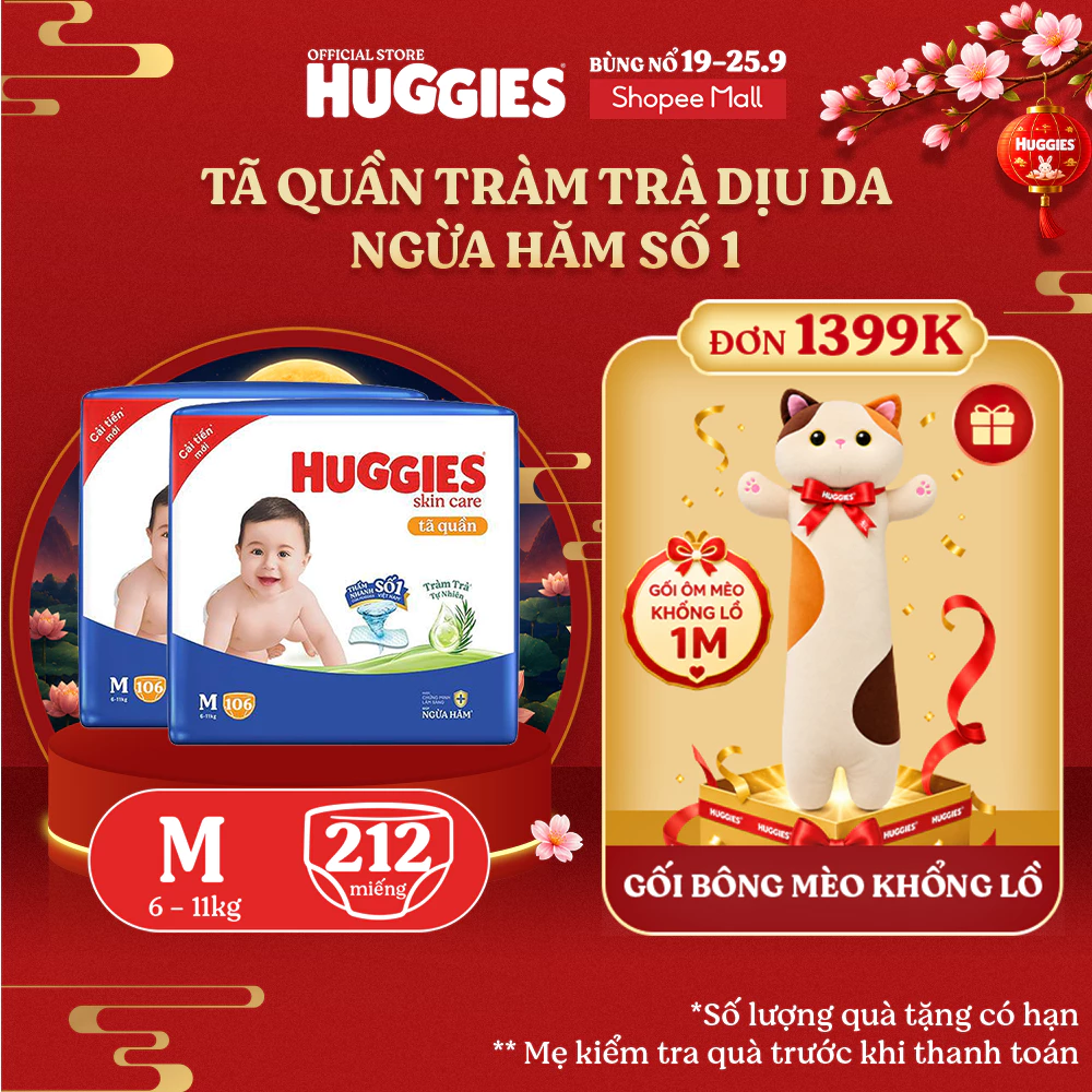 Combo 2 Tã quần Huggies Skincare Mega Jumbo M106/L96+8/XL84+4/XXL76+4
