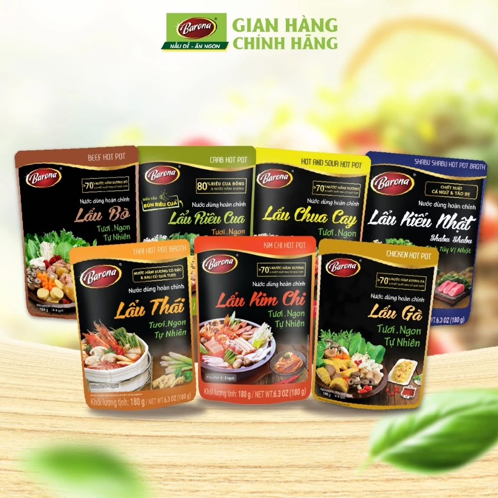 Nước dùng Lẩu Barona (Lẩu Thái, Lẩu Kim Chi, Lẩu Riêu Cua, Lẩu Chua Cay, Lẩu Bò, Lẩu Gà, Lẩu Nấm)